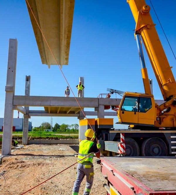 Professional crew with a mobile crane