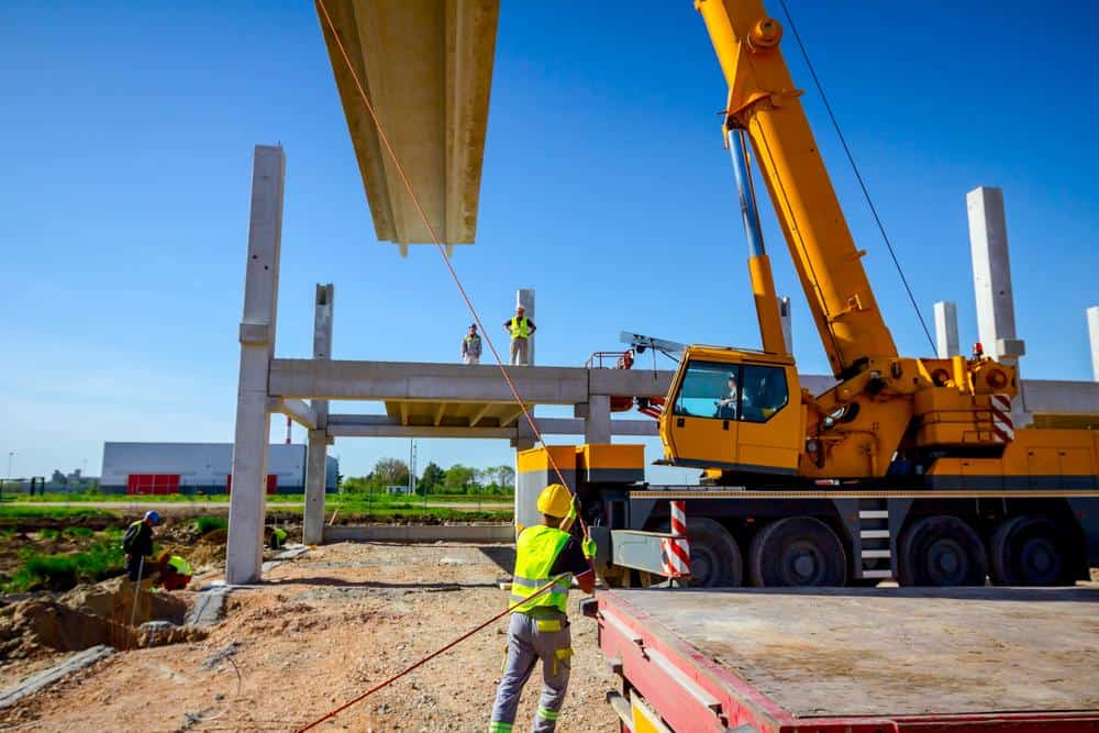 Professional crew with a mobile crane